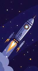 Rocket Soaring Through Space with Fiery Propulsion.