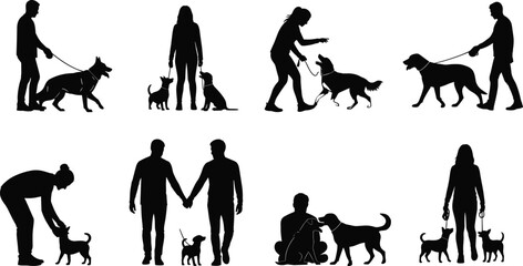 Men and Women Walking, Training, and Playing with Pets, Including Large and Small Dog Breeds for Lifestyle Design
