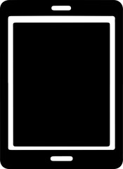 A simple flat vector icon representing a modern mobile smartphone or digital tablet device with a black screen and thin white borders for app design