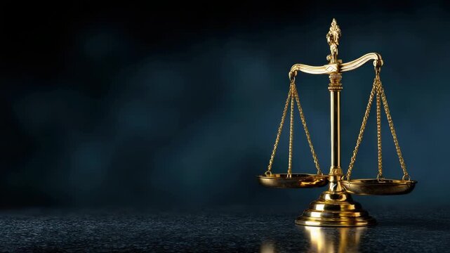 Golden Scales of Justice Symbolizing Law and Fairness on a Dark Textured Background