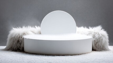 Pet Shampoo Podium With Soft Fur and Bubble Hints Features Central Blank Space for Product Display