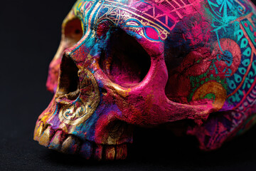 Colorful skull with intricate patterns, expressive and artistic
