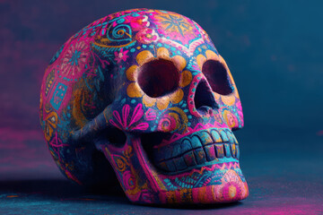 Colorful skull with floral patterns, festive and spiritual