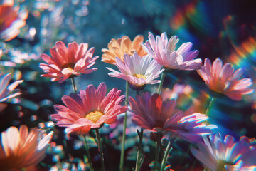 Vibrant daisies with dreamy, colorful glow happiness, beauty, nature