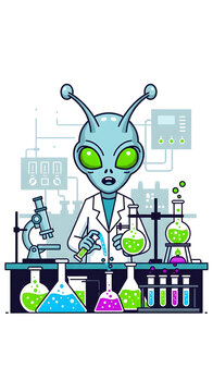 Alien Scientist Conducting Experiments in Laboratory.