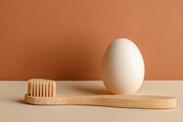 Natural bamboo toothbrush with white egg, clean and fresh
