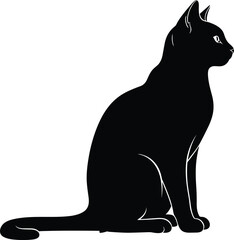 showing a majestic domestic feline sitting upright in a graceful pose, isolated on white background.