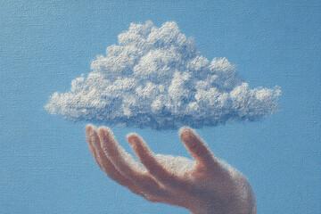 Gentle hand holds fluffy cloud, offering hope