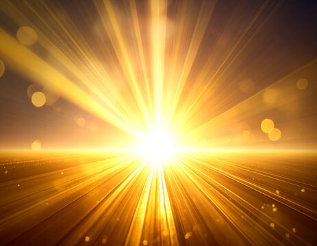 Dramatic golden light bursts forth over an expansive field