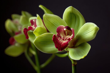 Delicate green orchid with red accents, conveying elegance and tranquility