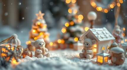 Christmas decoration winter holiday snow scene festive season christmas tree ornament light cute village