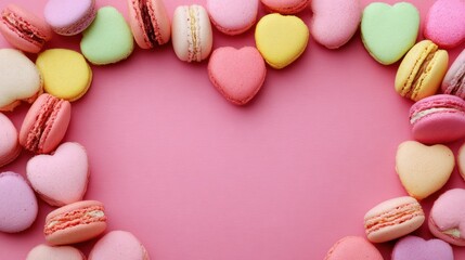 Assorted Pink Macarons Arranged in a Heart Shape for Sweet Celebrations or Greetings