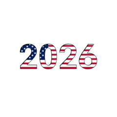 Bold 2026 Number with USA Flag Texture and Simple Outline