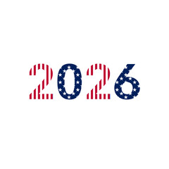 Minimalist 2026 Text with Split American Flag Pattern Segments