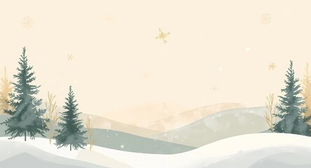 Winter landscape snow scene watercolor painting christmas tree holiday season scenic background illustration art