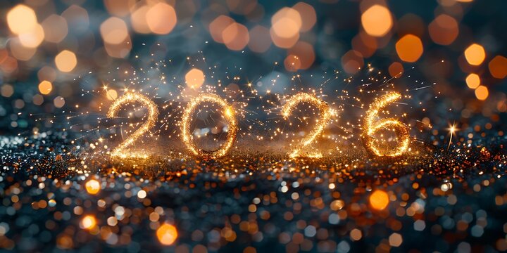 Panoramic New Year 2026 Celebration With Sparkling Lights
