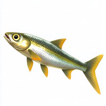 Graceful ladyfish swimming in clear ocean depths, a stunning underwater animal perfect for educational content and fishing publications with its vibrant silver scales