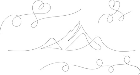 Minimalist mountain range continuous line art. A single, unbroken line art illustration depicting a serene mountain range landscape, perfect for minimalist designs.
