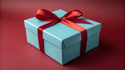 Sky blue gift box on red background