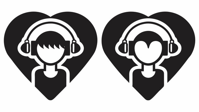 Express Yourself with Music: Modern Graphics of People Wearing Headphones in Hearts, Perfect for Music Lovers and Audio Branding, Originally a Vector