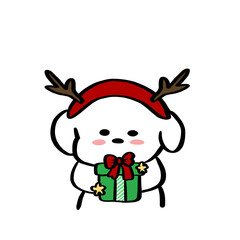 Cute Cartoon Character with Reindeer Antlers and Gift Box