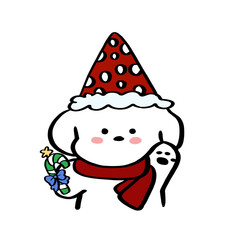 Cute Christmas Cartoon Character with Santa Hat