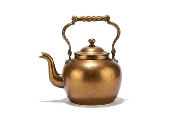 Vintage Brass Kettle on Clean White Background