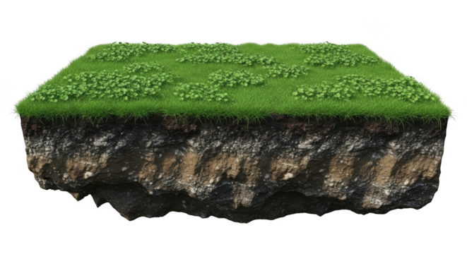 Cross section of earth with green grass isolated on transparent background