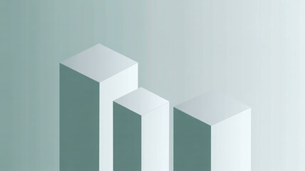 Minimalist 3D render three white cubic pedestals, light gray gradient background