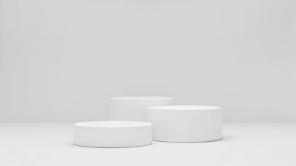 Minimalist 3D render three white cylinders on seamless light gray background