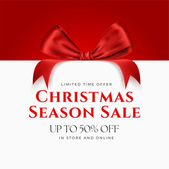 Festive christmas season sale with red bow and discount offer