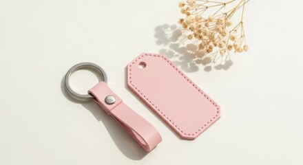 Stylish pink leather keychain and tag duo elegant accessory set