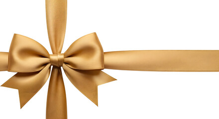 Elegant gold ribbon bow on black background for gift or decoration