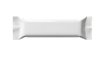 Blank white candy bar wrapper isolated on black background mockup
