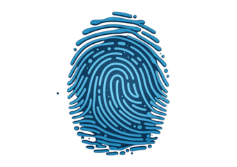 Digital Fingerprint Scan with Glowing Blue Lines for Cybersecurity, Transparent Background 
