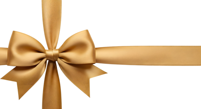 Elegant gold ribbon bow on black background for gift or decoration