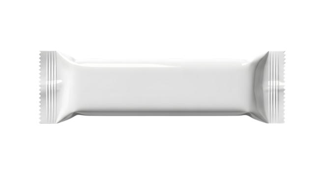 Blank white candy bar wrapper isolated on black background mockup