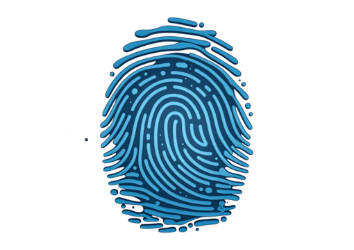 Digital Fingerprint Scan with Glowing Blue Lines for Cybersecurity, Transparent Background 
 - Powered by Adobe