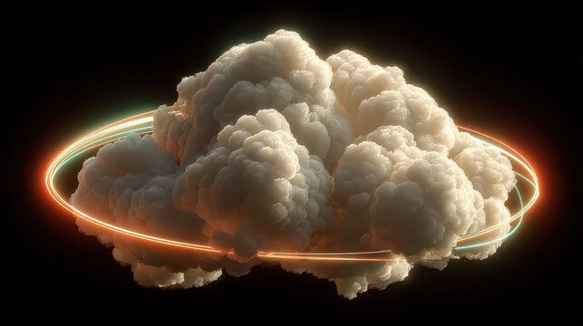 Abstract Cloud With Neon Rings In Space
