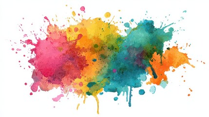 Fototapeta premium Abstract Watercolor Splatter Background Vibrant Colors Spread on White