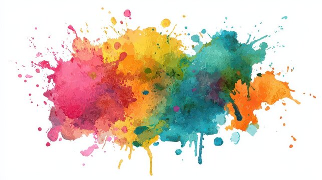 Abstract Watercolor Splatter Background Vibrant Colors Spread on White