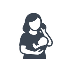 Mom Breastfeeding And Calling Icon