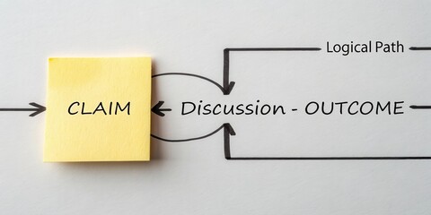 Flowchart Demonstrating Logical Path with Claim, Discussion, and Outcome on Sticky Note Background