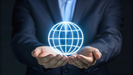 A business professional holds a glowing globe between cupped hands, symbolizing global reach and connectivity in a digital age.