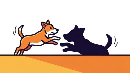 Playful Dog Leaping Towards Its Shadow with Joyful Energy.