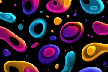 Abstract Pixelated Organic Shapes Floating Against Black Background