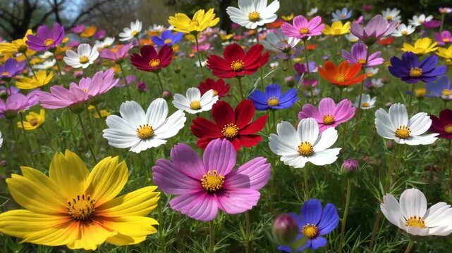 Panoramic view of colorful geranium flowers