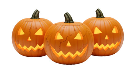 Halloween Pumpkin Trio &ndash; Carved Jack-o&rsquo;-Lanterns with Menacing Faces (HD)

