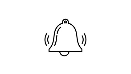 Ringing bell notification icon in a minimalist line art style. Vector graphic illustration of an alert or alarm symbol isolated on a white background