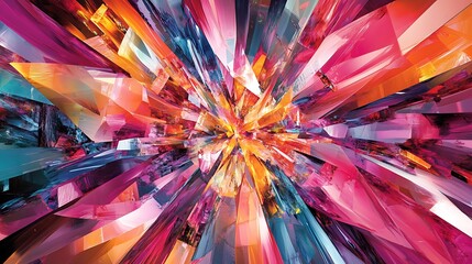 Bright geometric crystal explosion abstract with colorful sharp shapes
